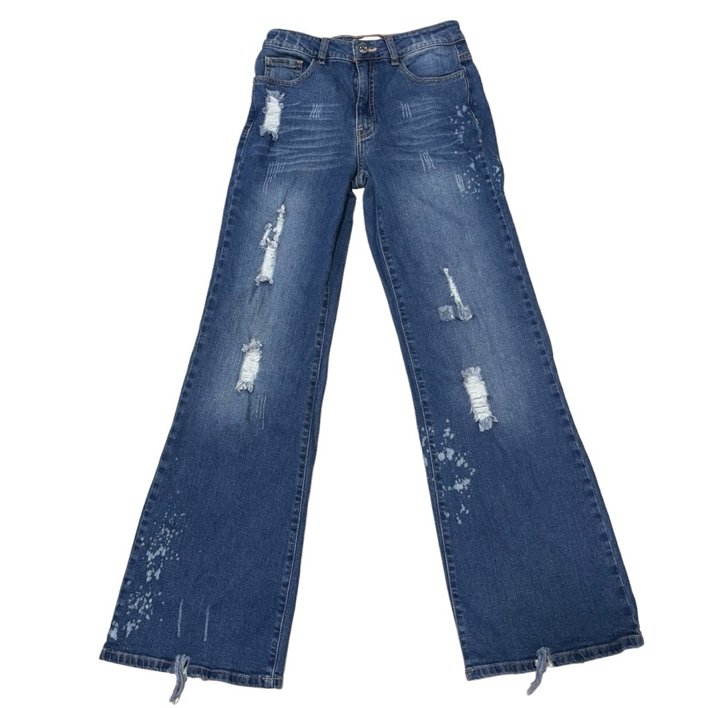 Uniq By Litz Distressed Bellbottom Flare Leg Denim Jeans size 27/5